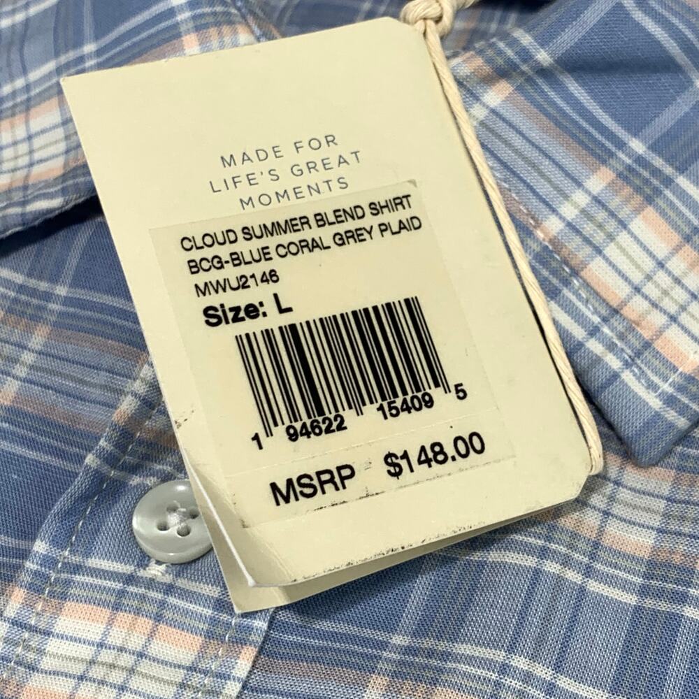 NWT Faherty Button Up Shirt Mens Large Cloud Summer Linen Blend Light Blue Plaid - Picture 9 of 14